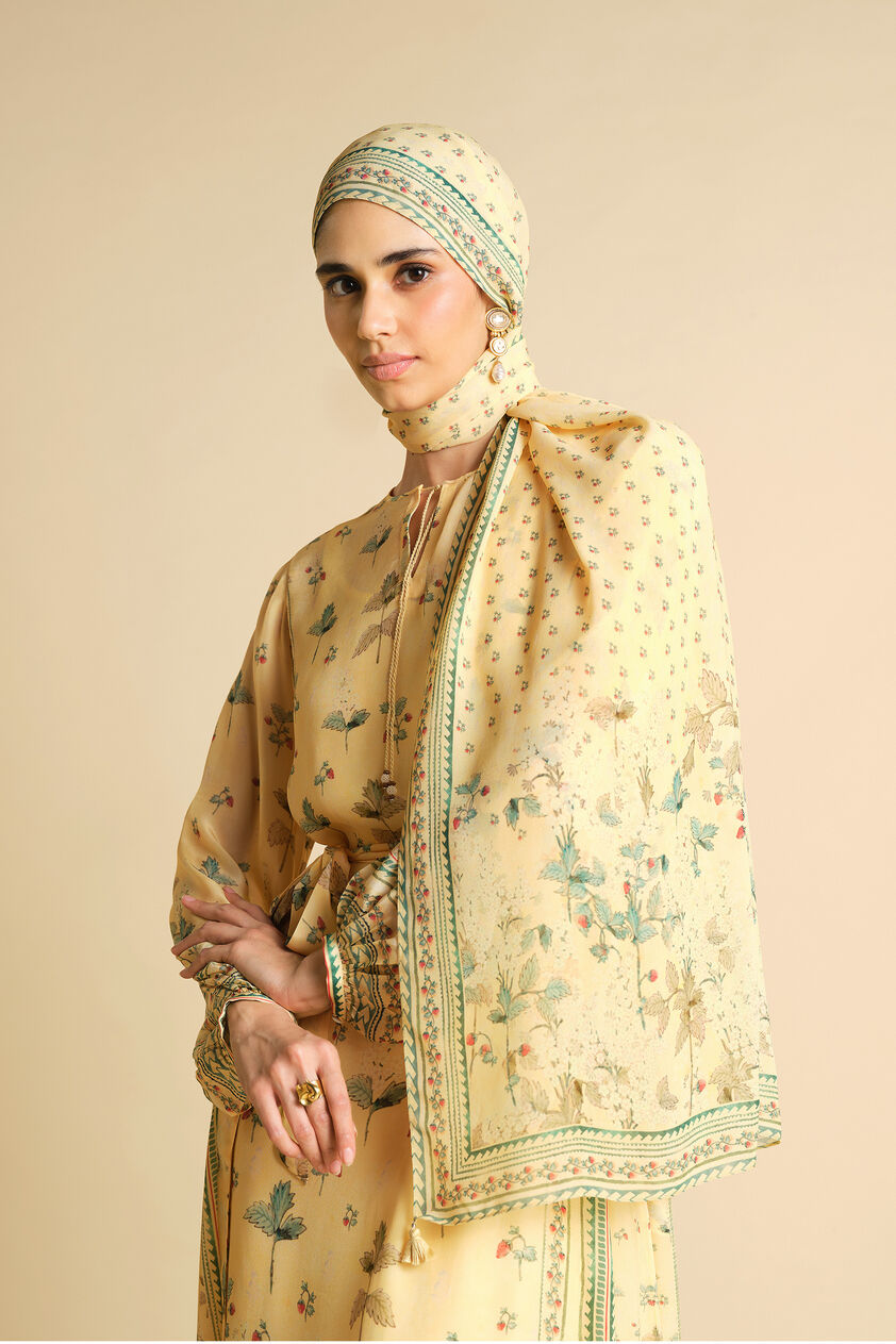 Honeydew Printed Silk Stole - Yellow, Yellow, image 1